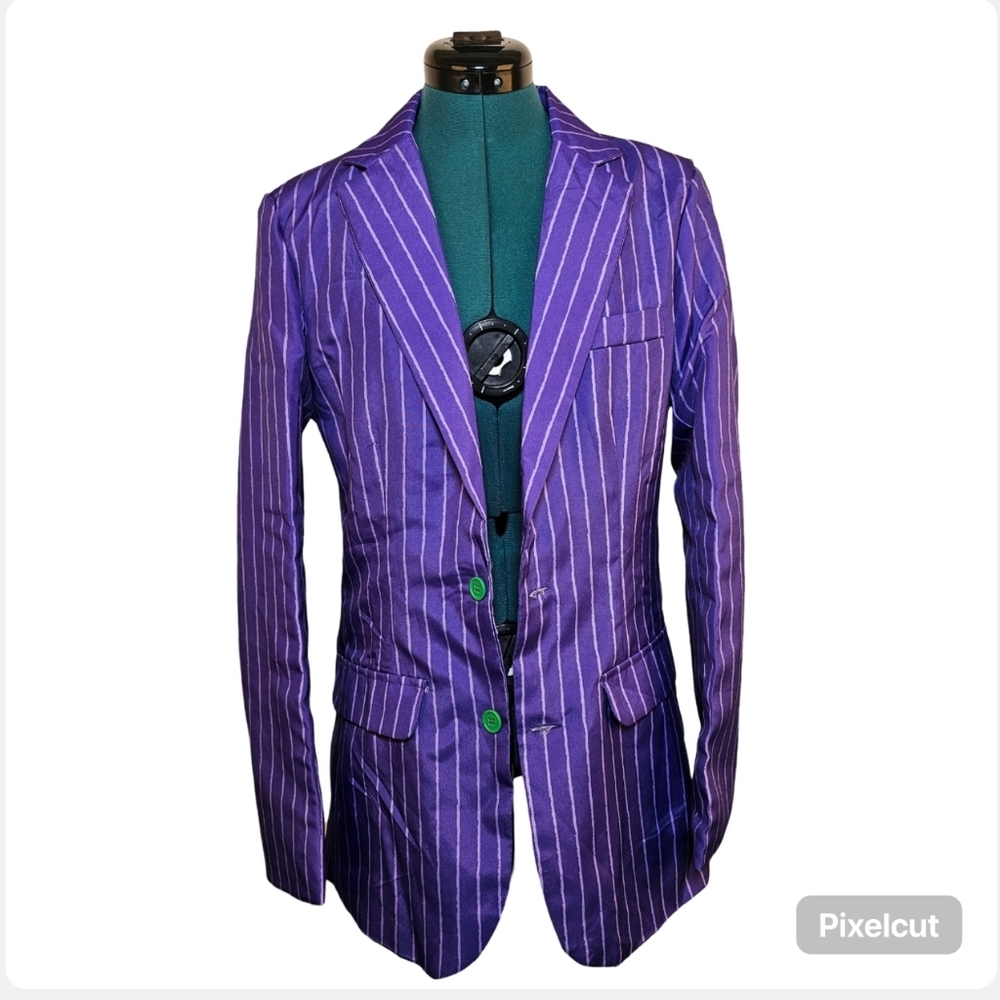 Spirit The Joker purple striped jacket with green buttons and lining adult S